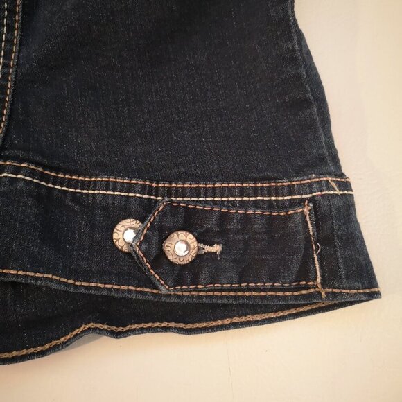 Amethyst Ladies Size 1X Distressed Dark Wash Jean Jacket - Picture 9 of 12